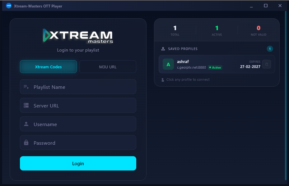 Xtream-Masters Player for PC — IPTV software on a Windows laptop and desktop